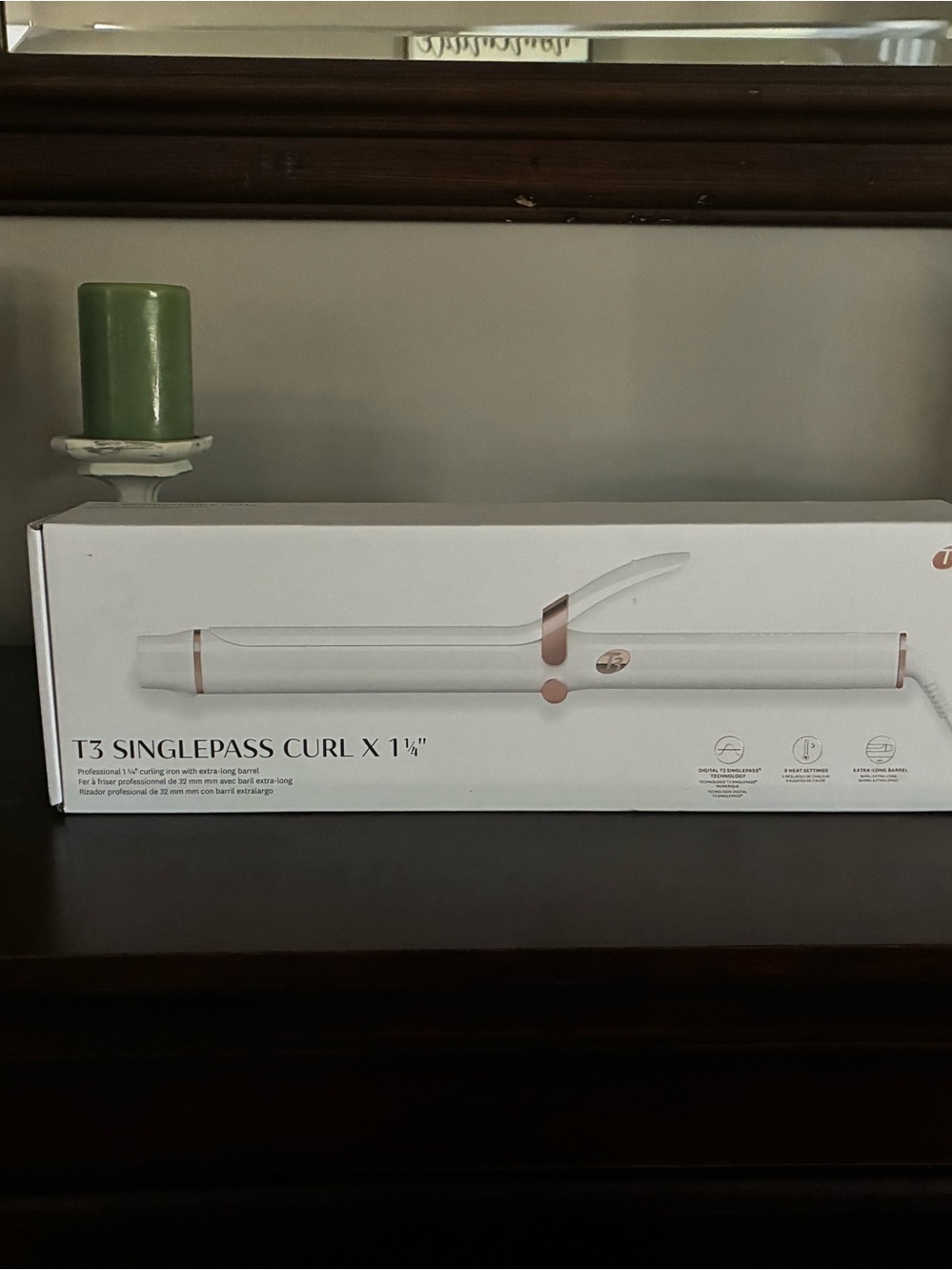 T3 SinglePass Curl 1¼" White and Rose Gold Curling Iron